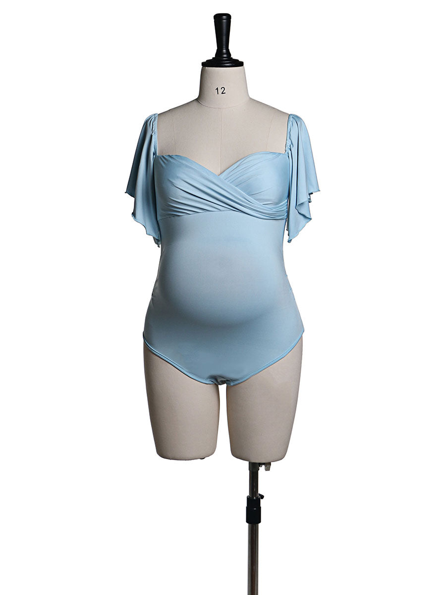 Stretchy Fabric Maternity Dress Bodysuit Off Shoulder Ruffles Short Sleeves Maternity Phography Custom Colors YW2121