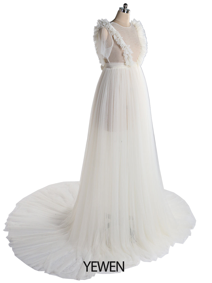 White Maternity Dress Ruffled Short Sleeve Maxi Party Dress 16 / J231 White Maternity Dress Ruffled Short Sleeve Maxi Party Dress 16 / J231