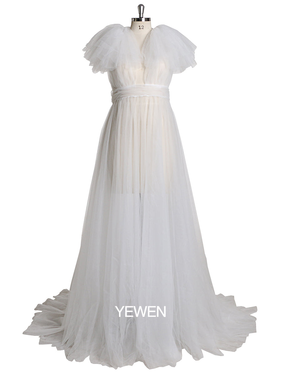 White V Neck Backless Maternity Gown for Photoshoot 22w / White White V Neck Backless Maternity Gown for Photoshoot 22w / White