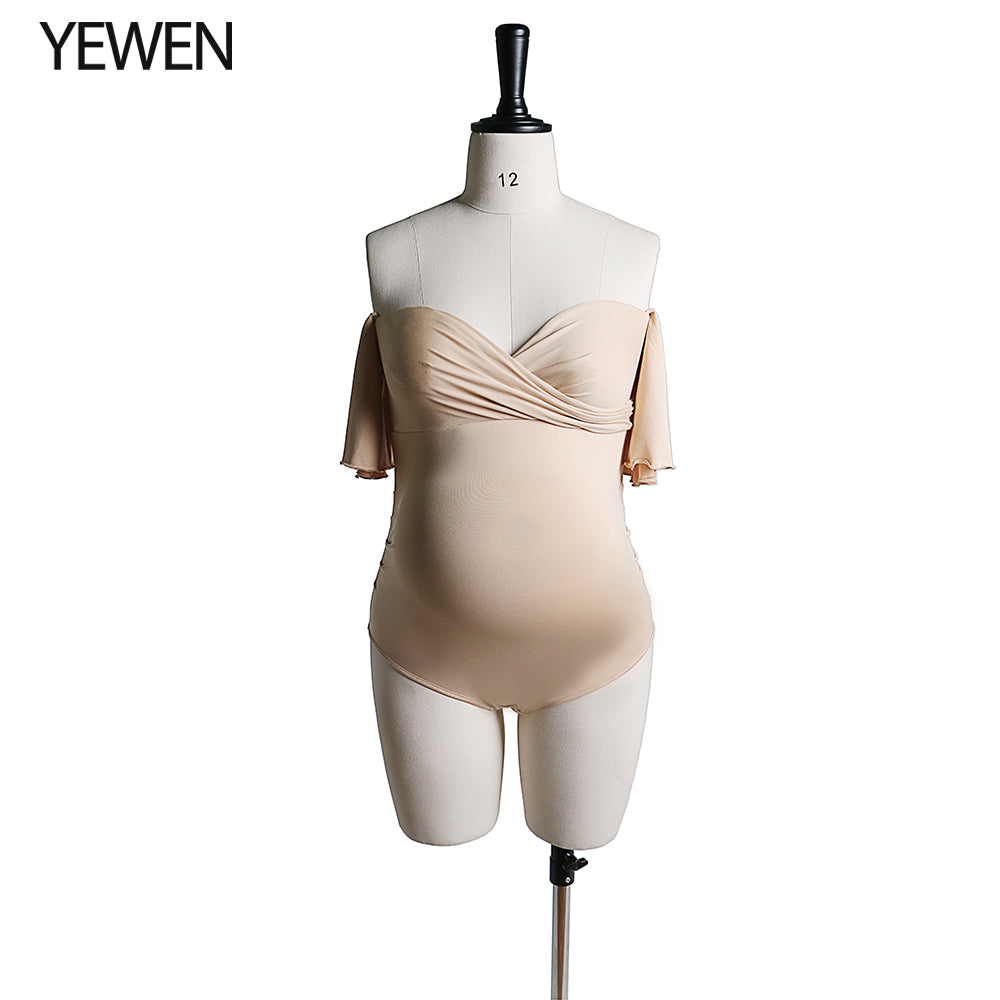 Stretchy Fabric Maternity Dress Bodysuit Off Shoulder Ruffles Short Sleeves Maternity Phography Custom Colors YW2121