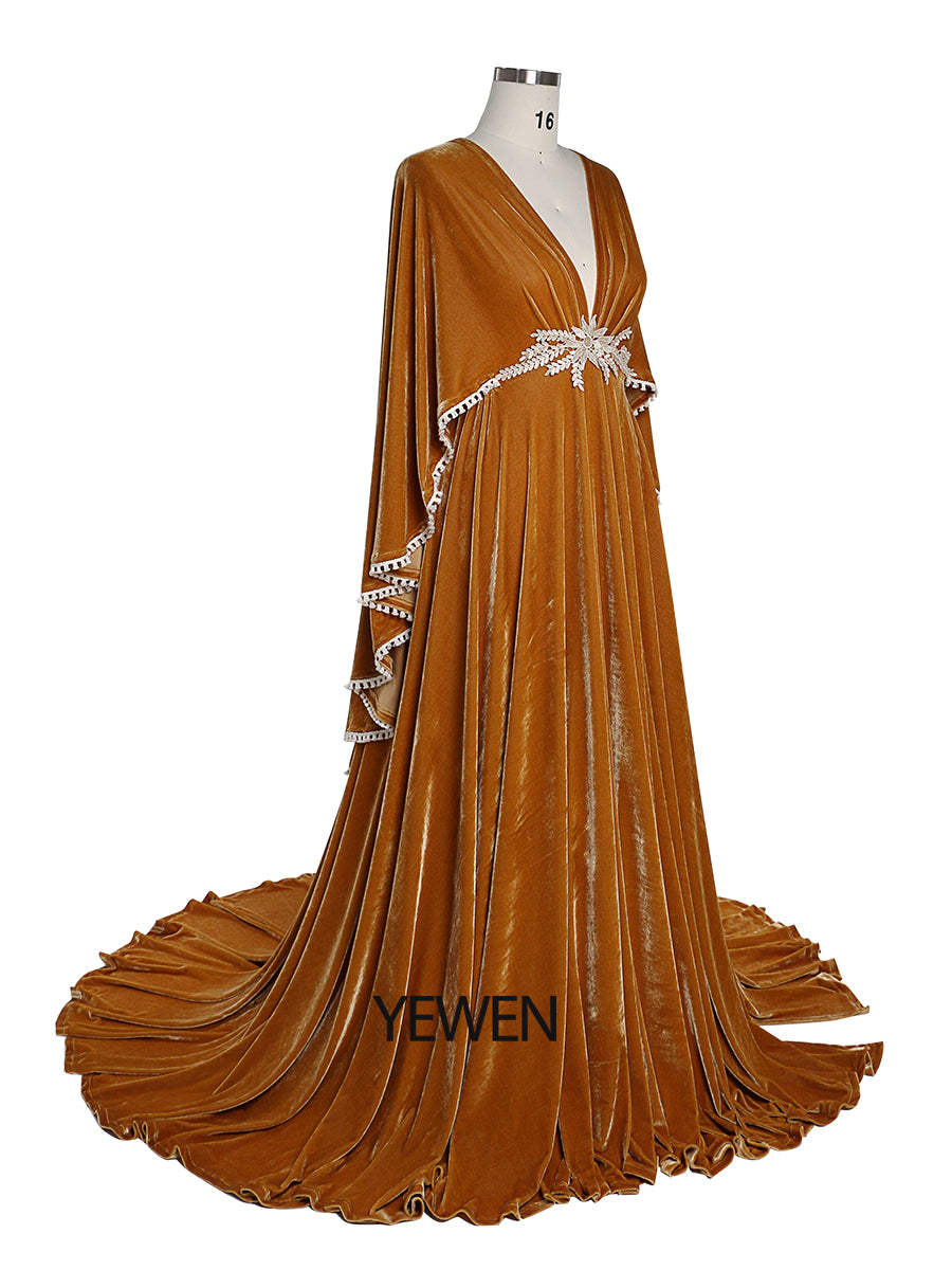 Stretch Velvet Gown Long Sleeves Magical Dresses for Special Moments 16 / Wine Red Stretch Velvet Gown Long Sleeves Magical Dresses for Special Moments 16 / Wine Red