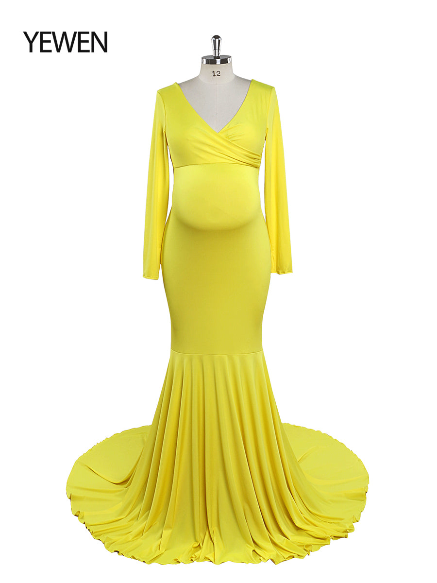 Cheaper Price V Neck Long Sleeves Strech Material Mermaid Maternity Dress yewendress Cheaper Price V Neck Long Sleeves Strech Material Mermaid Maternity Dress yewendress