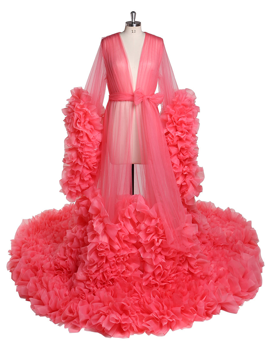 Bow V Neck Organza Pleated Ruffled Long Sleeve Maternity Dress 8 / S44 Bow V Neck Organza Pleated Ruffled Long Sleeve Maternity Dress 8 / S44