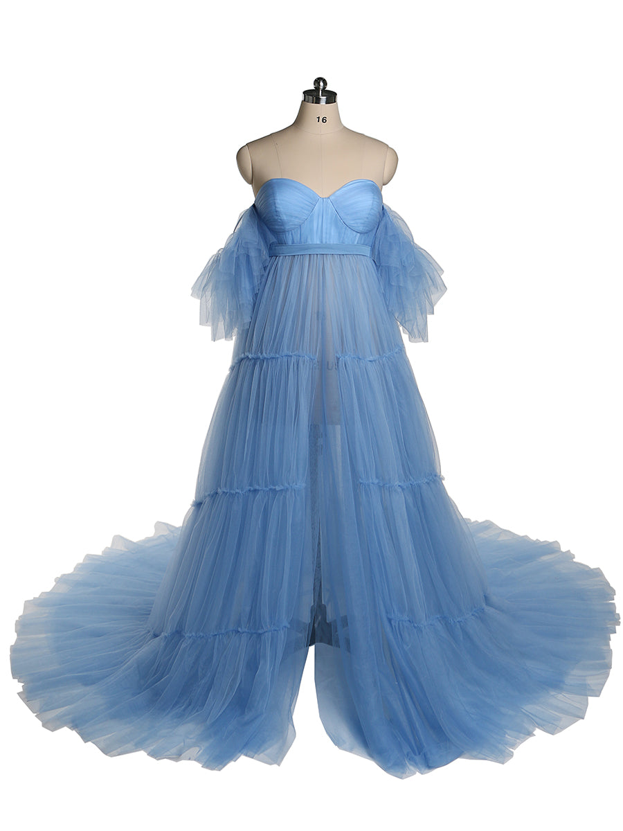 short tulle maternity dress Champagne Maternity Gown: Open Front Tulle Dress, Photo Shoot Prop