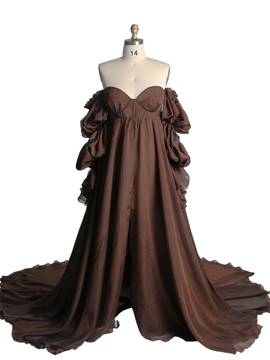 Solid Color Silk Organza Maternity/ Non Maternity Gown for Photoshoot Detachable Sleeves Fancy Photography Photo Shoot Props YW221105 4-6 / Color #23