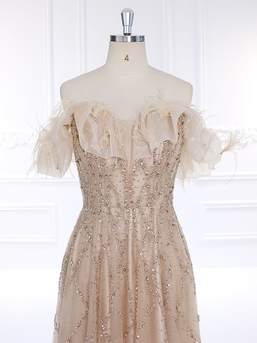 Nude Champagne Off Shoulder Bling Beaded Clearance Sale Dress Nude Champagne Off Shoulder Bling Beaded Clearance Sale Dress
