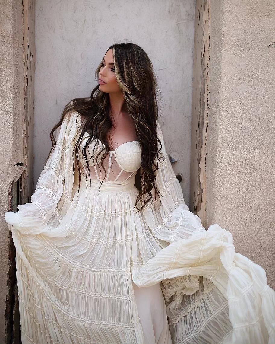 Chiffon Corset Photoshoot Dress Bohemian Beach Wedding Party Dresses 24W / Brown Color Chiffon Corset Photoshoot Dress Bohemian Beach Wedding Party Dresses 24W / Brown Color