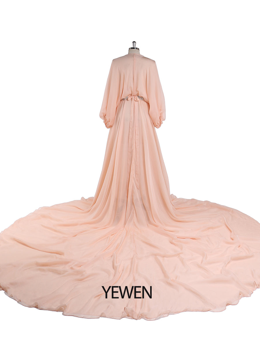 Tencel Chiffon Evening Dress V Neck Maternity Gown for Photo Shoots 10 / Mistyrose Tencel Chiffon Evening Dress V Neck Maternity Gown for Photo Shoots 10 / Mistyrose