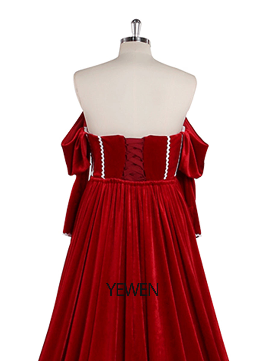Long Sleeve Off Shoulder Red Velvet Mermaid Prom Dress Side Slit Photo Shoot Dress YW230747 16 / Red Long Sleeve Off Shoulder Red Velvet Mermaid Prom Dress Side Slit Photo Shoot Dress YW230747 16 / Red