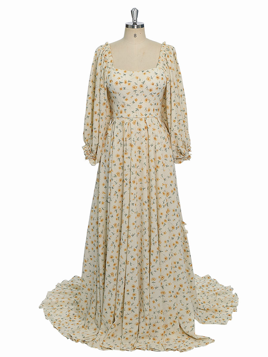 Long Sleeves , Elastic Back Waist , Woman Maxi Dress, Photoshoot Dresses for Ladies