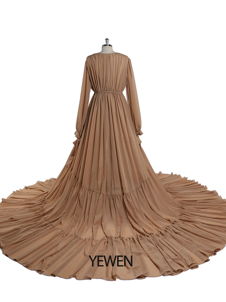 Chiffon Coffee Color Custom Plus Size Maternity Gown 20W / Tan Color Chiffon Coffee Color Custom Plus Size Maternity Gown 20W / Tan Color