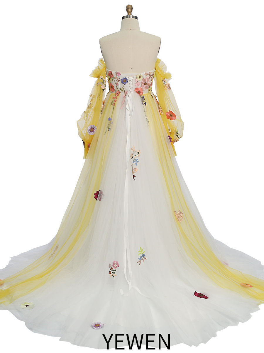 yellow princess wedding dress Mermaid Yellow Wedding Dresses