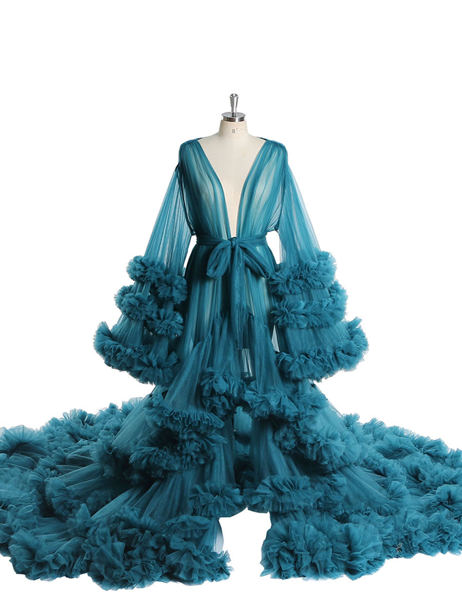 Tulle Ruffles Long Maternity Dress for Baby Shower Photography