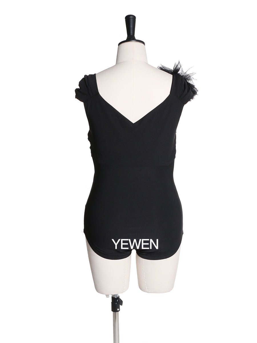 Black Custom colors V Neck Shoulder Flowers Strech Fabric Maternity Dress Bodysuit