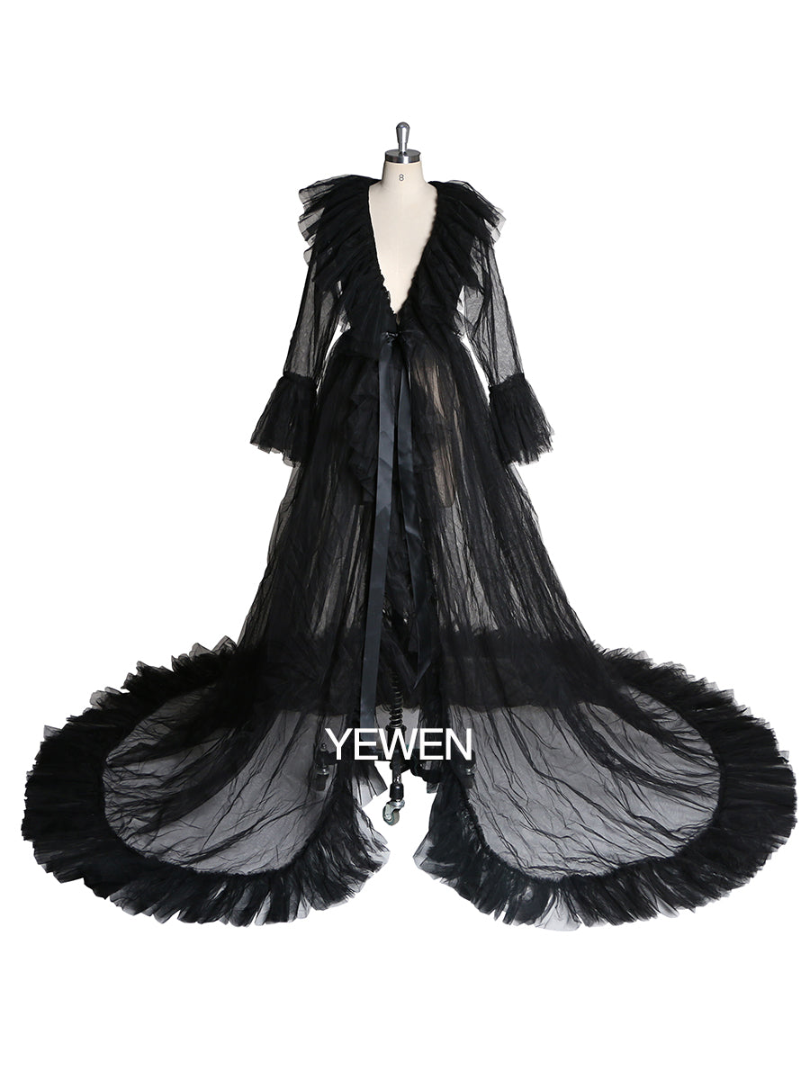 V Neck Maternity Dress Flare Sleeve Ribbon Maxi Dress