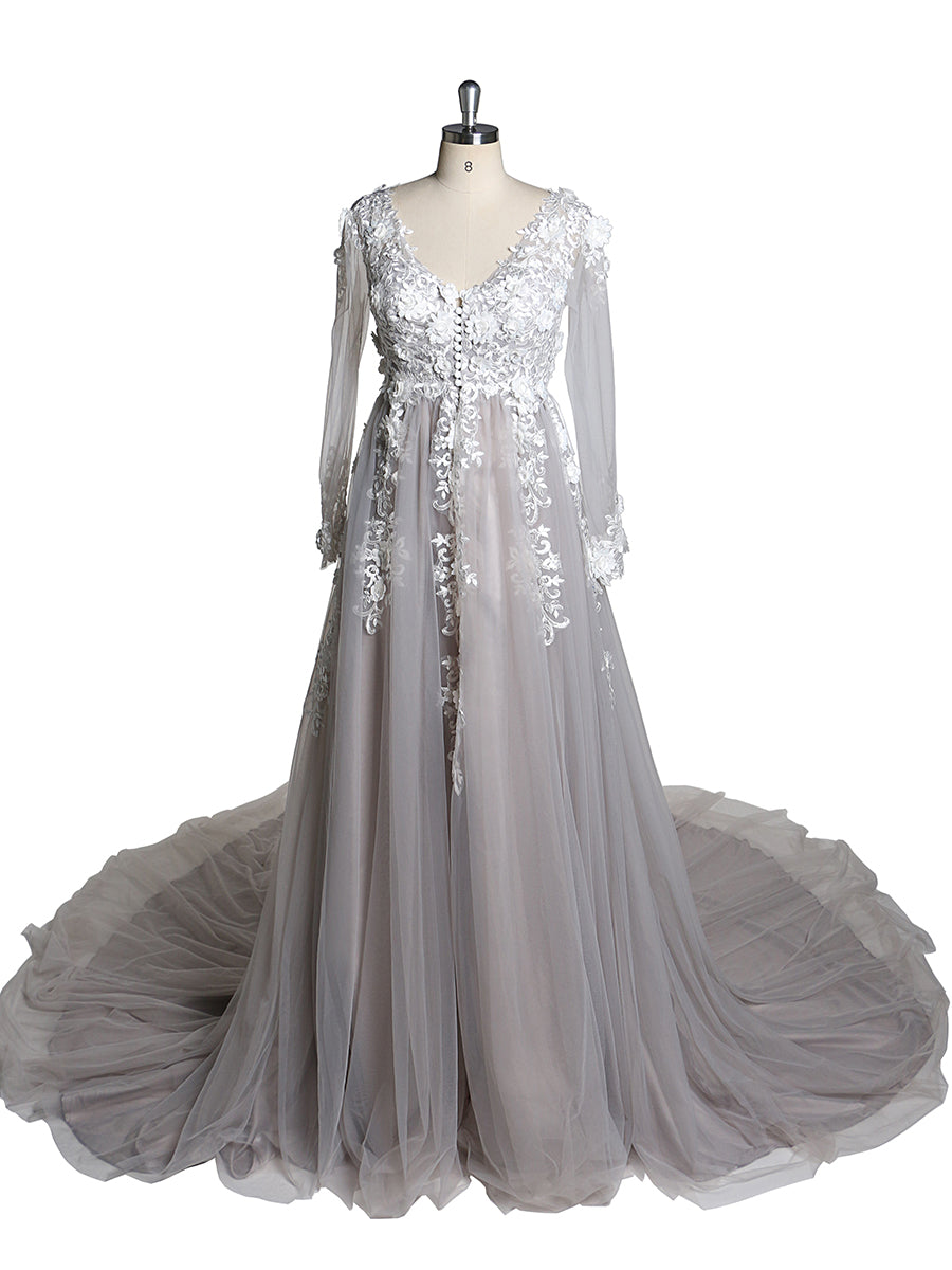 Lace Sexy Wedding Dress Long Sleeve Plus Size Luxury Bridal Gown Maternity Dress 28W / J124 Lace Sexy Wedding Dress Long Sleeve Plus Size Luxury Bridal Gown Maternity Dress 28W / J124