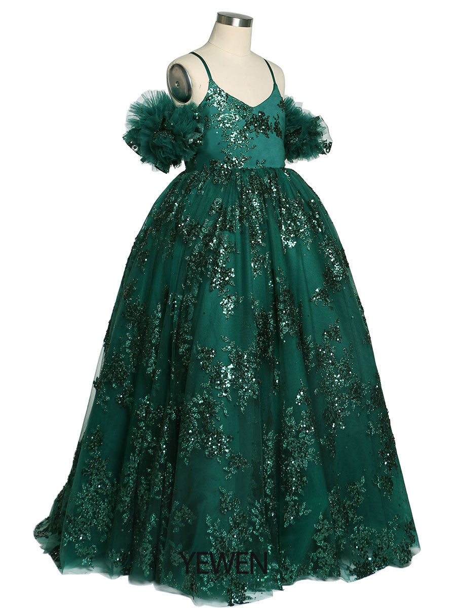 Green Sequin Tulle Flower Girls Dresses for Wedding Birthday Party C Child-3 / Red Green Sequin Tulle Flower Girls Dresses for Wedding Birthday Party C Child-3 / Red