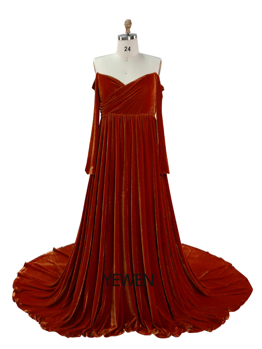 Stretch Velvet Woman Plus Size Boho Gown Long Sleeves Magical Dress f 18W / Rust Stretch Velvet Woman Plus Size Boho Gown Long Sleeves Magical Dress f 18W / Rust