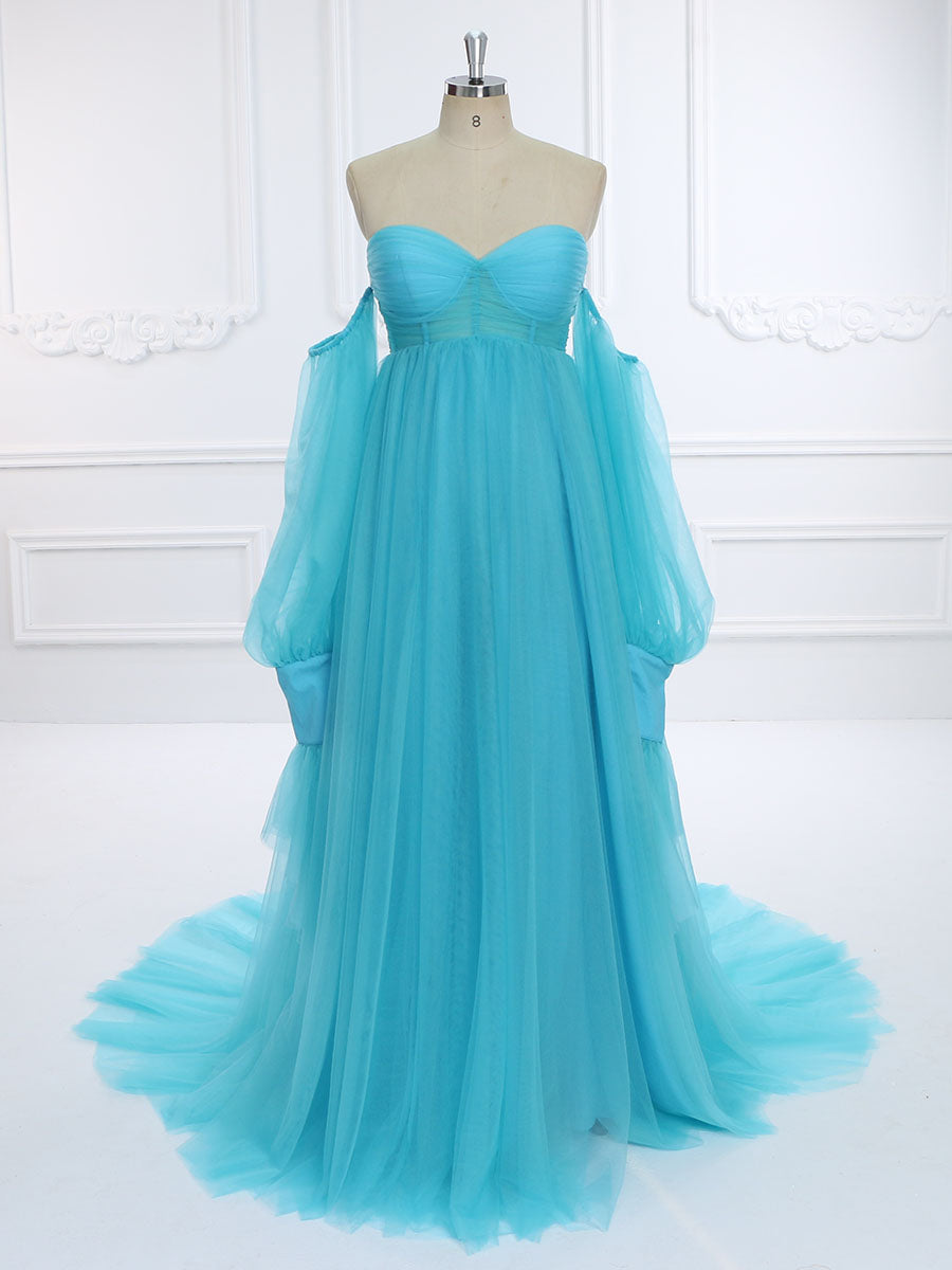 A Line Tulle Dress for Photo Shoot Removeable Sleeves Maternity Baby Shower Dresses YW231037-1 A Line Tulle Dress for Photo Shoot Removeable Sleeves Maternity Baby Shower Dresses YW231037-1