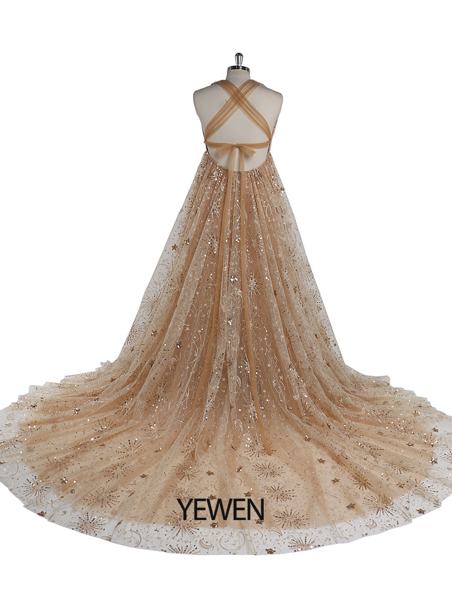 Champagne Sparkle Sequin V Neck Evening Dress Long Woman Formal Party 2 / Champagne Champagne Sparkle Sequin V Neck Evening Dress Long Woman Formal Party 2 / Champagne