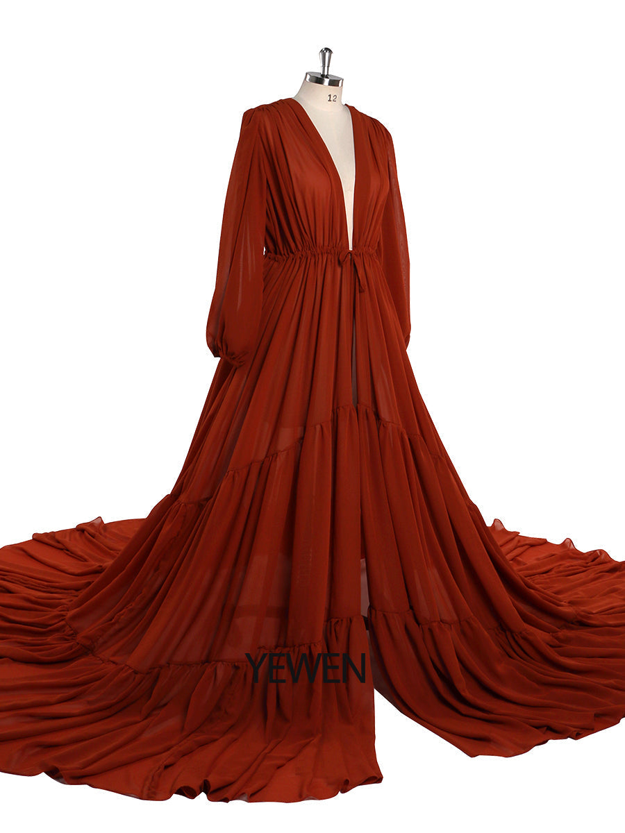 rust colored maxi dress Rust Color Chiffon Maxi Dress Woman Maternity Gown Photography Dress Plus size 6 / Turquoise