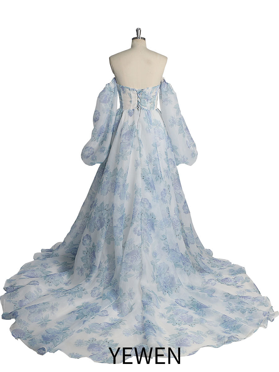 Silk Organza Print Floral Prom Dress Side Slit Photography Photo Shoot Dress Props Lace-Up Back YW230224 12 / Picture Color Silk Organza Print Floral Prom Dress Side Slit Photography Photo Shoot Dress Props Lace-Up Back YW230224 12 / Picture Color
