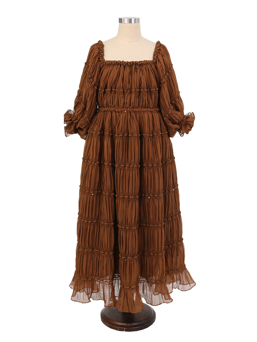 New Chiffon Flower Girl Dresses Long Sleeves Princess Party Photo Shoot Dress Child Size 6 / Brown New Chiffon Flower Girl Dresses Long Sleeves Princess Party Photo Shoot Dress Child Size 6 / Brown