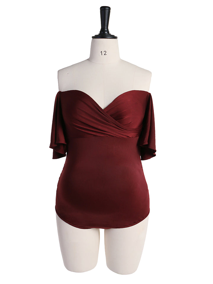 Stretchy Fabric Maternity Dress Bodysuit Off Shoulder Ruffles Short Sleeves Maternity Phography Custom Colors YW2121