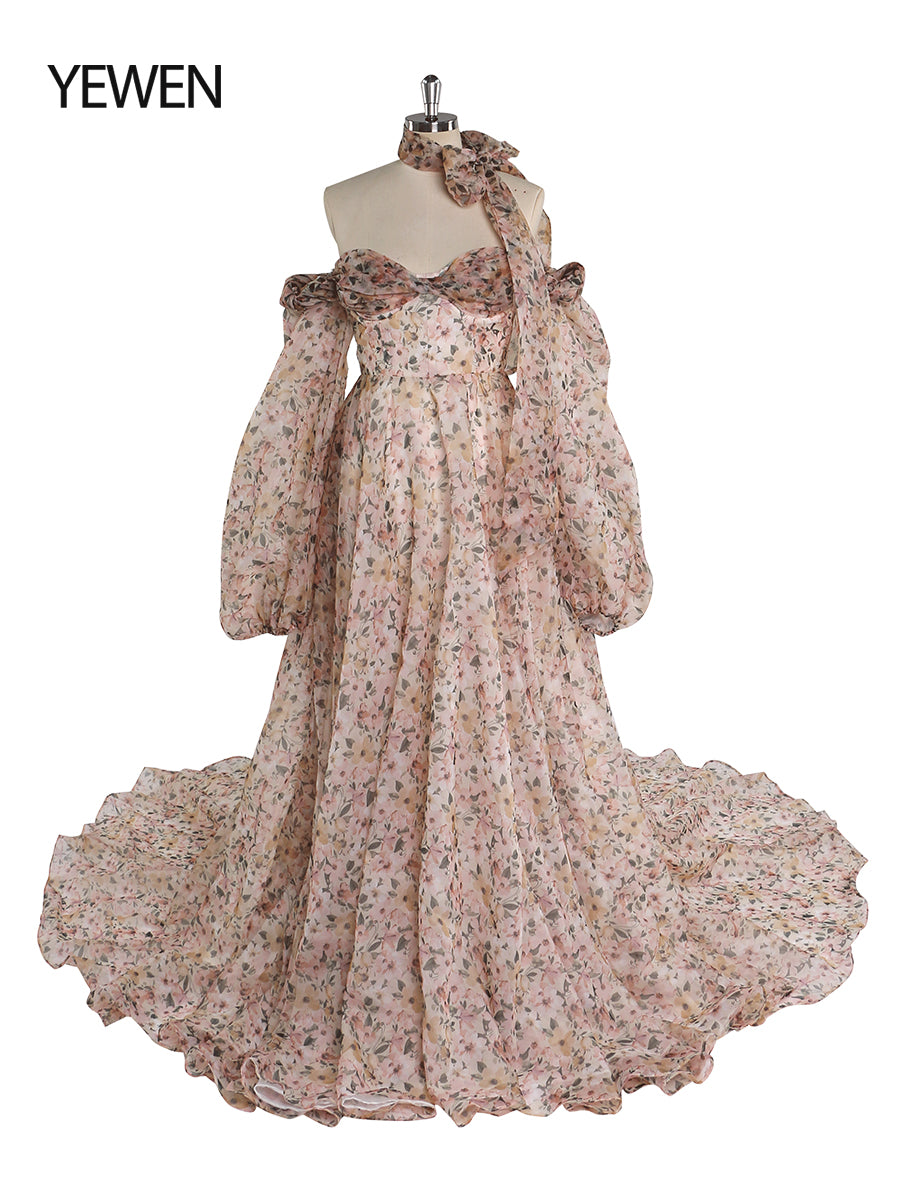 Long Sleeve Magical Soft Organza Printing Boho Prom Dress Photoshoot Dress yewendress Long Sleeve Magical Soft Organza Printing Boho Prom Dress Photoshoot Dress yewendress