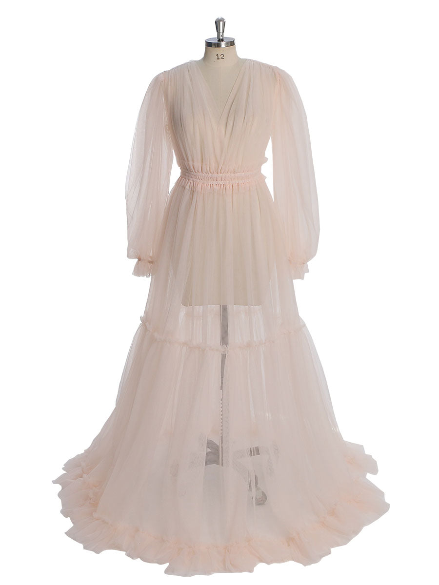 Simple Style Long Sleeve Tulle Dress Woman Maxi Photo Shoot Dress Yw2 14 / J231 Simple Style Long Sleeve Tulle Dress Woman Maxi Photo Shoot Dress Yw2 14 / J231