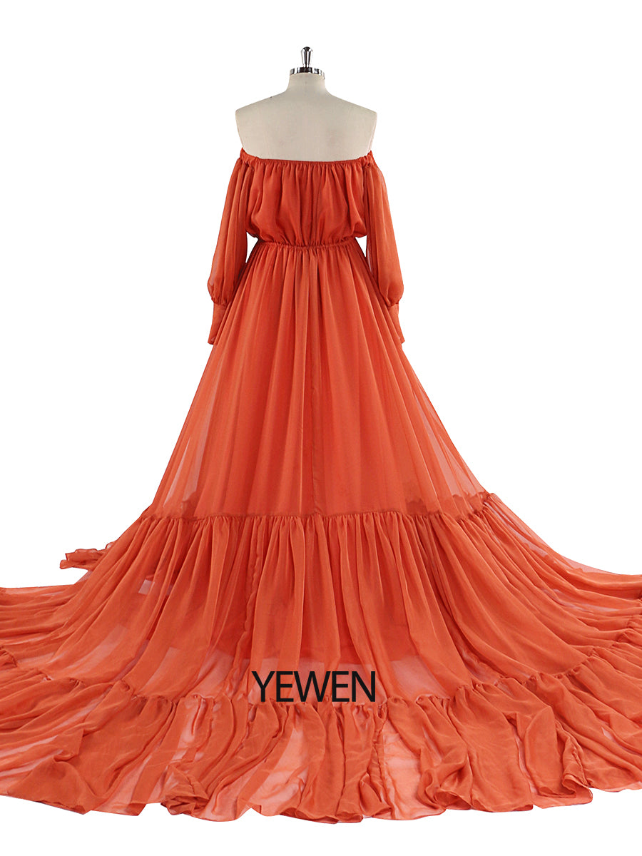 red chiffon maternity dress Saslax Long Chiffon Sleeve Tired Mermaid Maternity Dress for Photoshoot Photogra