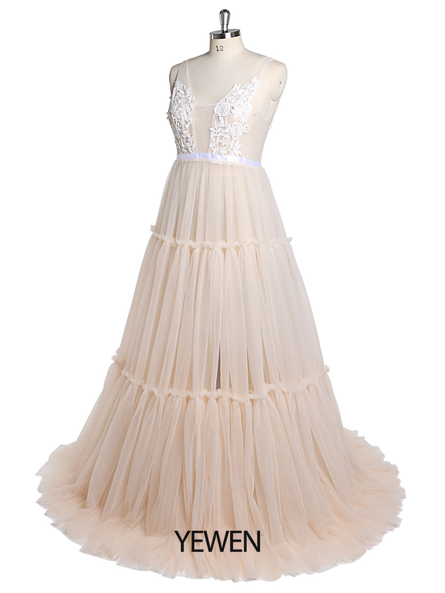 Sleeveless Maternity Dress for Photoshhot V Neck Lace Tulle Beach Wedding Dress YD22603 16W / J53 Sleeveless Maternity Dress for Photoshhot V Neck Lace Tulle Beach Wedding Dress YD22603 16W / J53