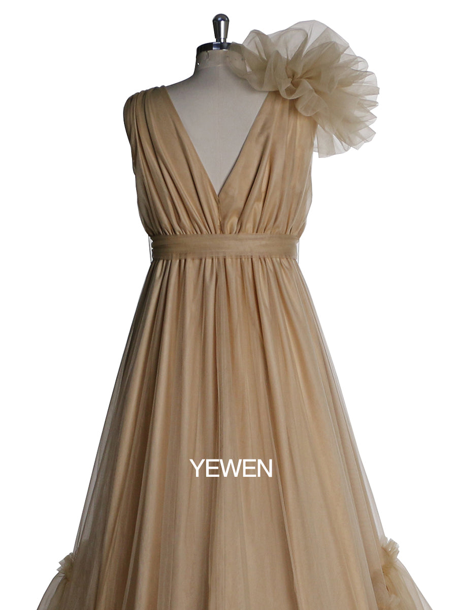 Champagne V-Neck Ruffled Long Sleeve Maternity Ball Gown Dress 16 / Custom Color Champagne V-Neck Ruffled Long Sleeve Maternity Ball Gown Dress 16 / Custom Color