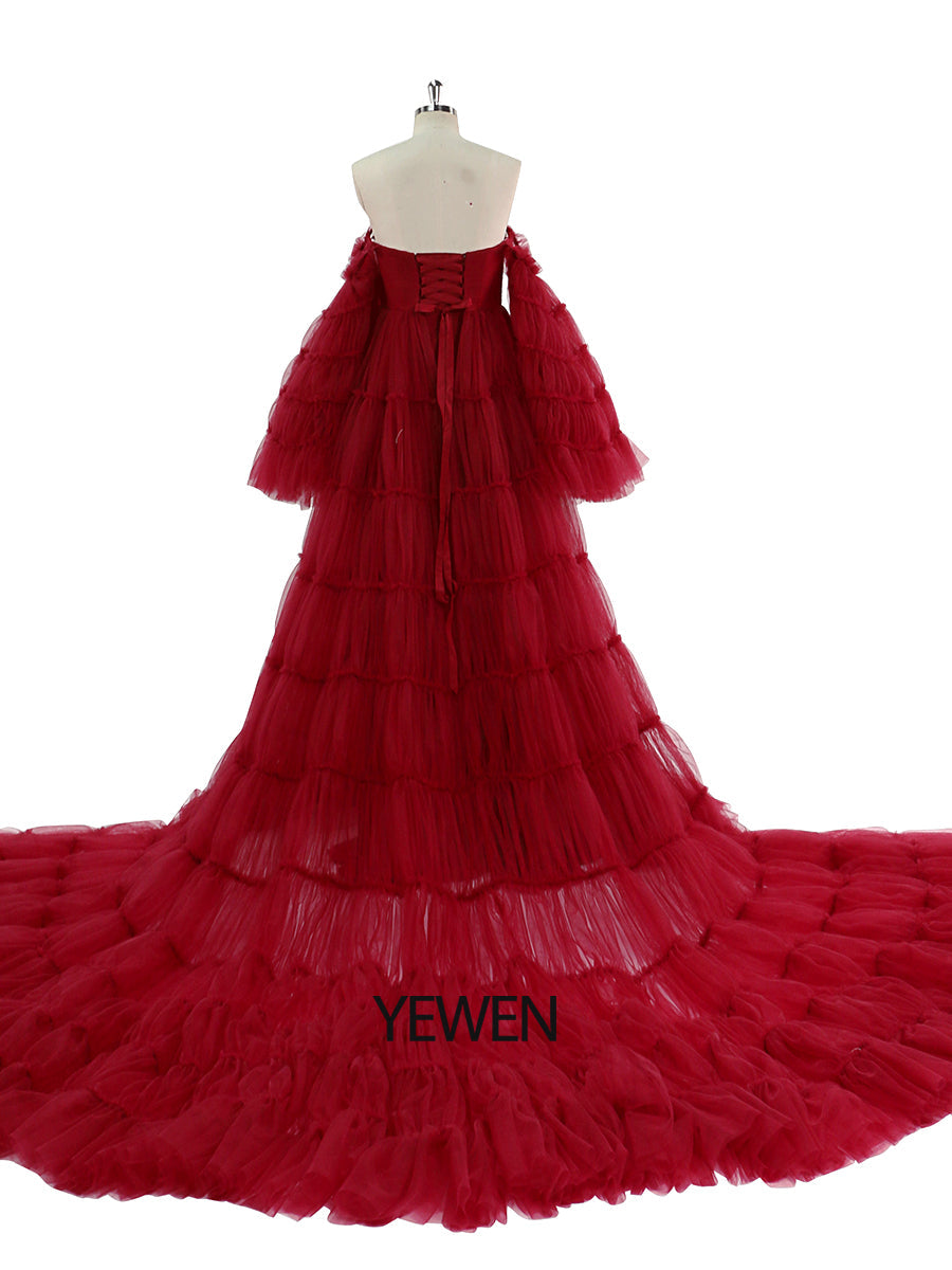 BUrgundy Tulle Dress Spaghetti Strap Big Skirt Maternity Baby