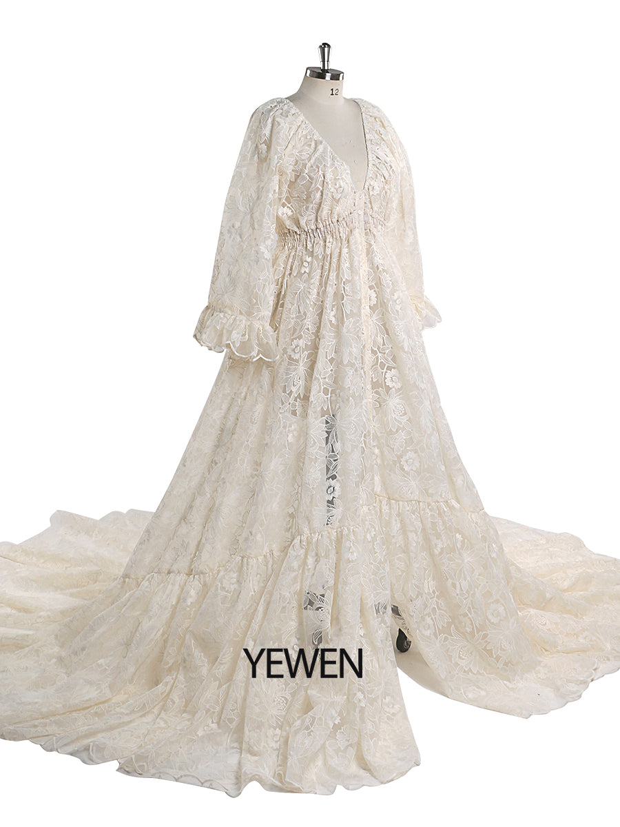 Boho Lace Dress Elegant V Neck Woman Maxi Dress Maternity Dress for Photoshoot Fancy Photography Props 14 / Picture Color Boho Lace Dress Elegant V Neck Woman Maxi Dress Maternity Dress for Photoshoot Fancy Photography Props 14 / Picture Color