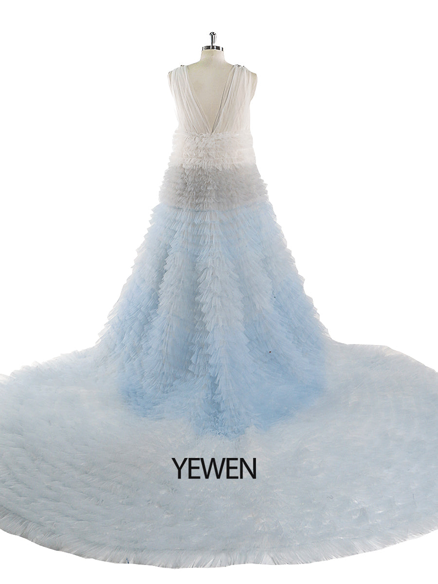 Elegant Rainbow Ruffles Evening Dresses Rhinestone Decoration Tulle L 4 / Custom Color Elegant Rainbow Ruffles Evening Dresses Rhinestone Decoration Tulle L 4 / Custom Color