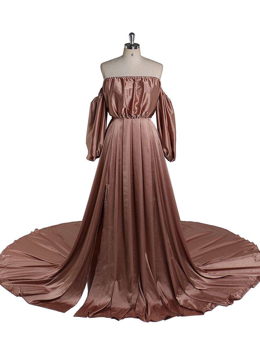 pregnancy evening dress Maternity Plus Gown with Asymmetrical Ruffle Neckline & Tulle Light Blue / 1XL Make a breathtaking entrance with our exquisite maternity gown Crunowin Women's Maternity Evening Dress,