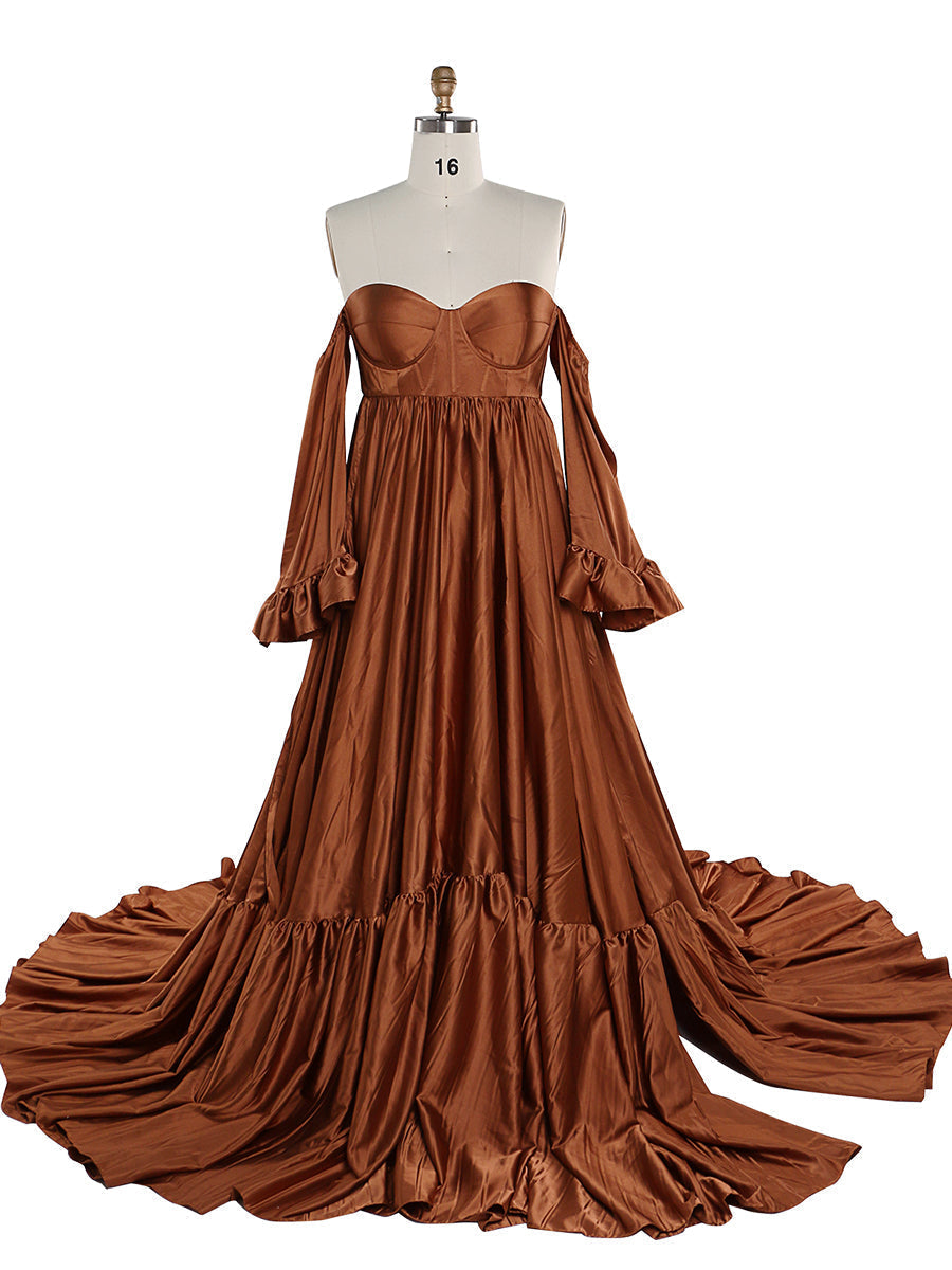 brown silk maternity dress Satin maternity maxi dress