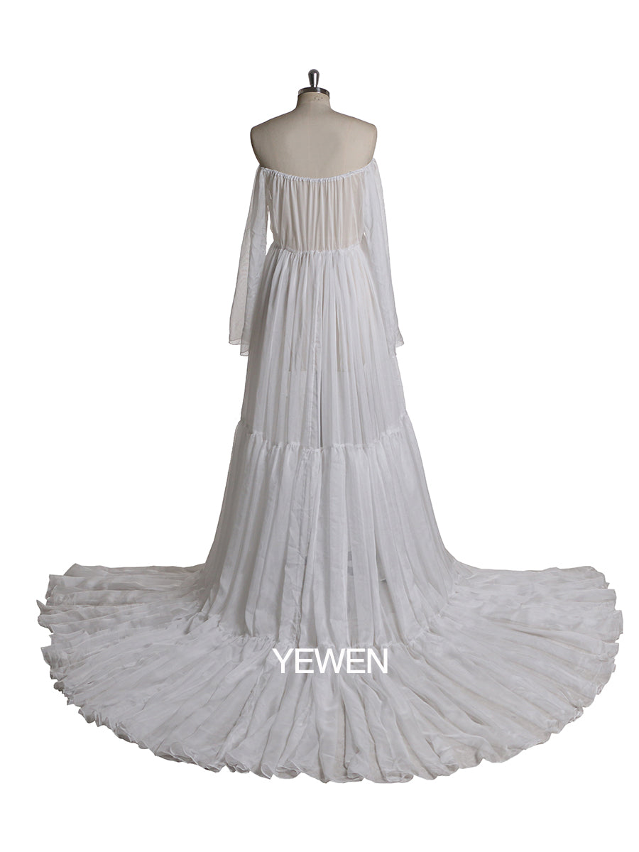 white long sleeve off the shoulder maternity dress MakeMeChic Women's Maternity Dresses Off The Shoulder Ruched Long Sleeve Pregnancy Maxi Dresses White Small at Amazon Women's Clothing store