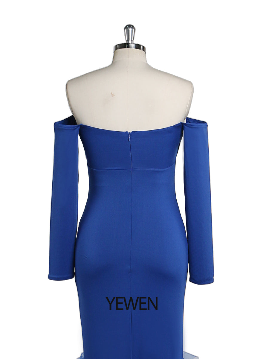 Off Shoulder Royal Blue Mermaid Maternity Dress Gown For Baby Shower Photography 2 / Custom Color Off Shoulder Royal Blue Mermaid Maternity Dress Gown For Baby Shower Photography 2 / Custom Color