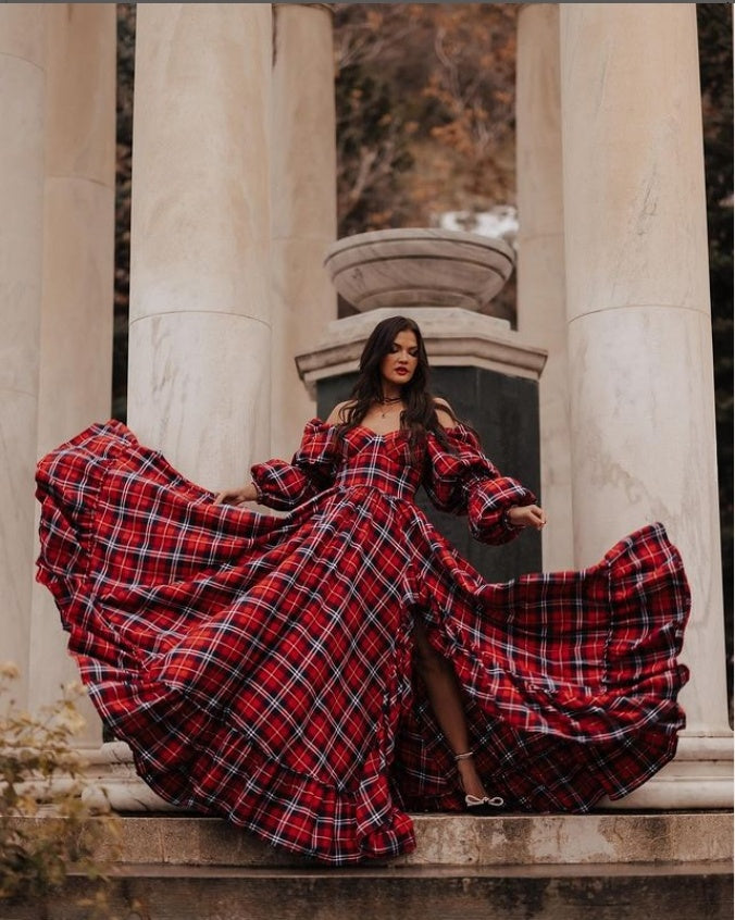 Personalized Plaid Christmas Dress Vintage Style Prom Dress Photo