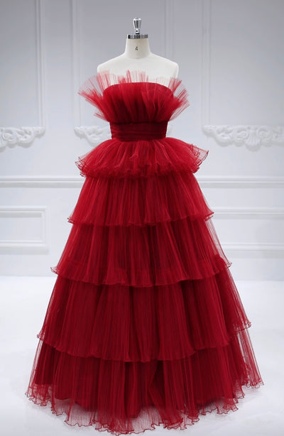 A-Line , Tulle Prom Dresses , Princess Pleated Skirt , Floor-Length Photo Shoot Dress
