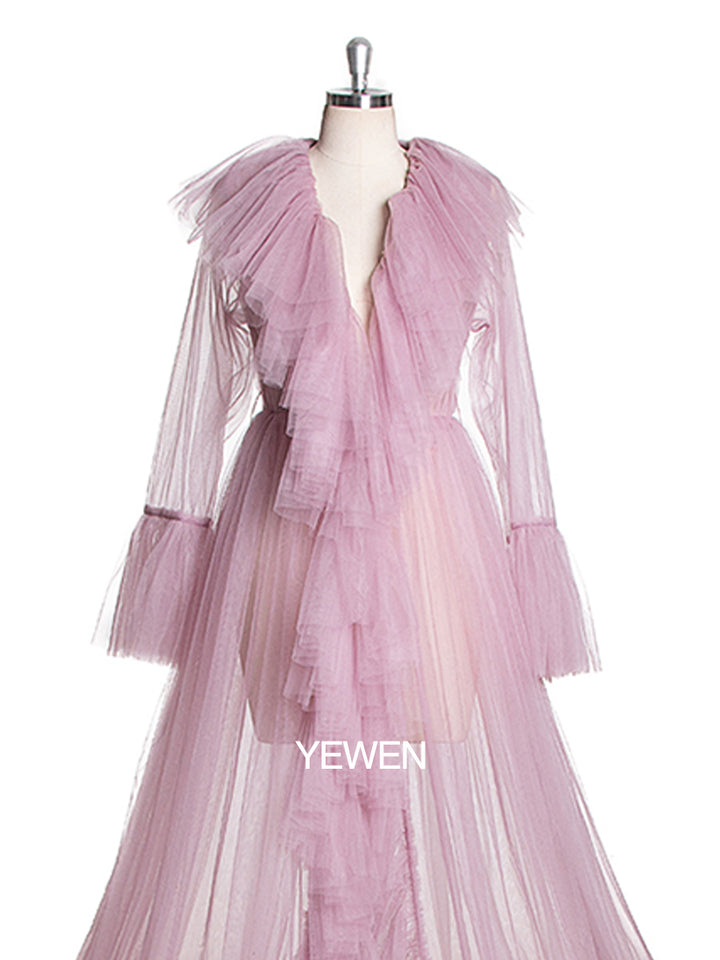 V Neck Maternity Dress Flare Sleeve Ribbon Maxi Dress