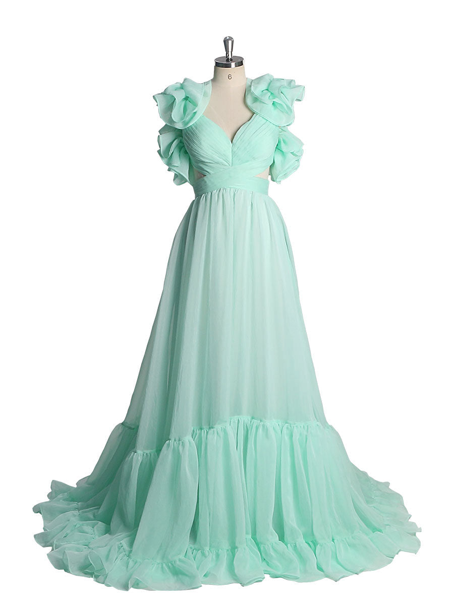 New Arrival Silk Organza Elegant Ruffles Backless Prom Dresses Photogr yewendress New Arrival Silk Organza Elegant Ruffles Backless Prom Dresses Photogr yewendress