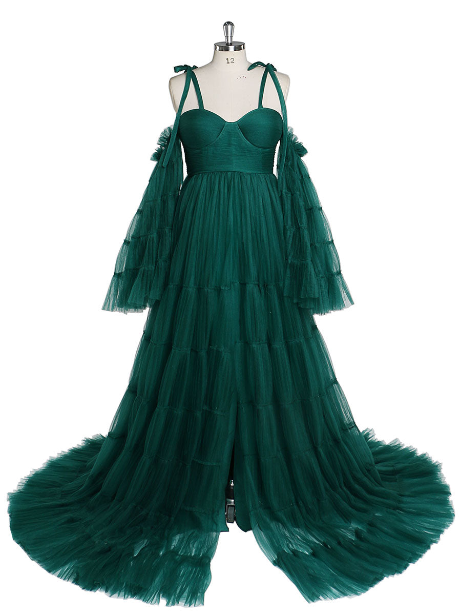 Pleated Tulle Maternity Dress for Photo Shoots Big Flare Sleeves Photoshoot Dresses for Ladies YEWEN YW21025 8 / Custom Color Pleated Tulle Maternity Dress for Photo Shoots Big Flare Sleeves Photoshoot Dresses for Ladies YEWEN YW21025 8 / Custom Color
