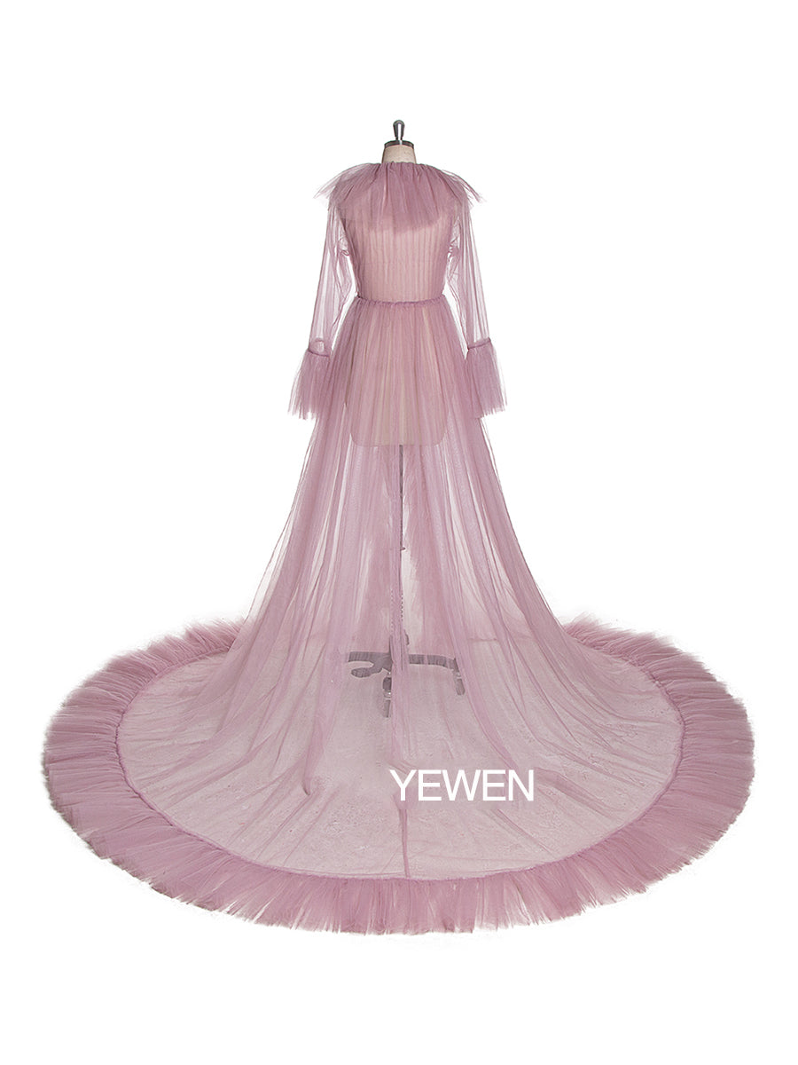V Neck Maternity Dress Flare Sleeve Ribbon Maxi Dress