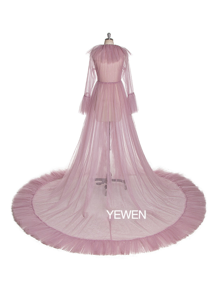 V Neck Maternity Dress Flare Sleeve Ribbon Maxi Dress