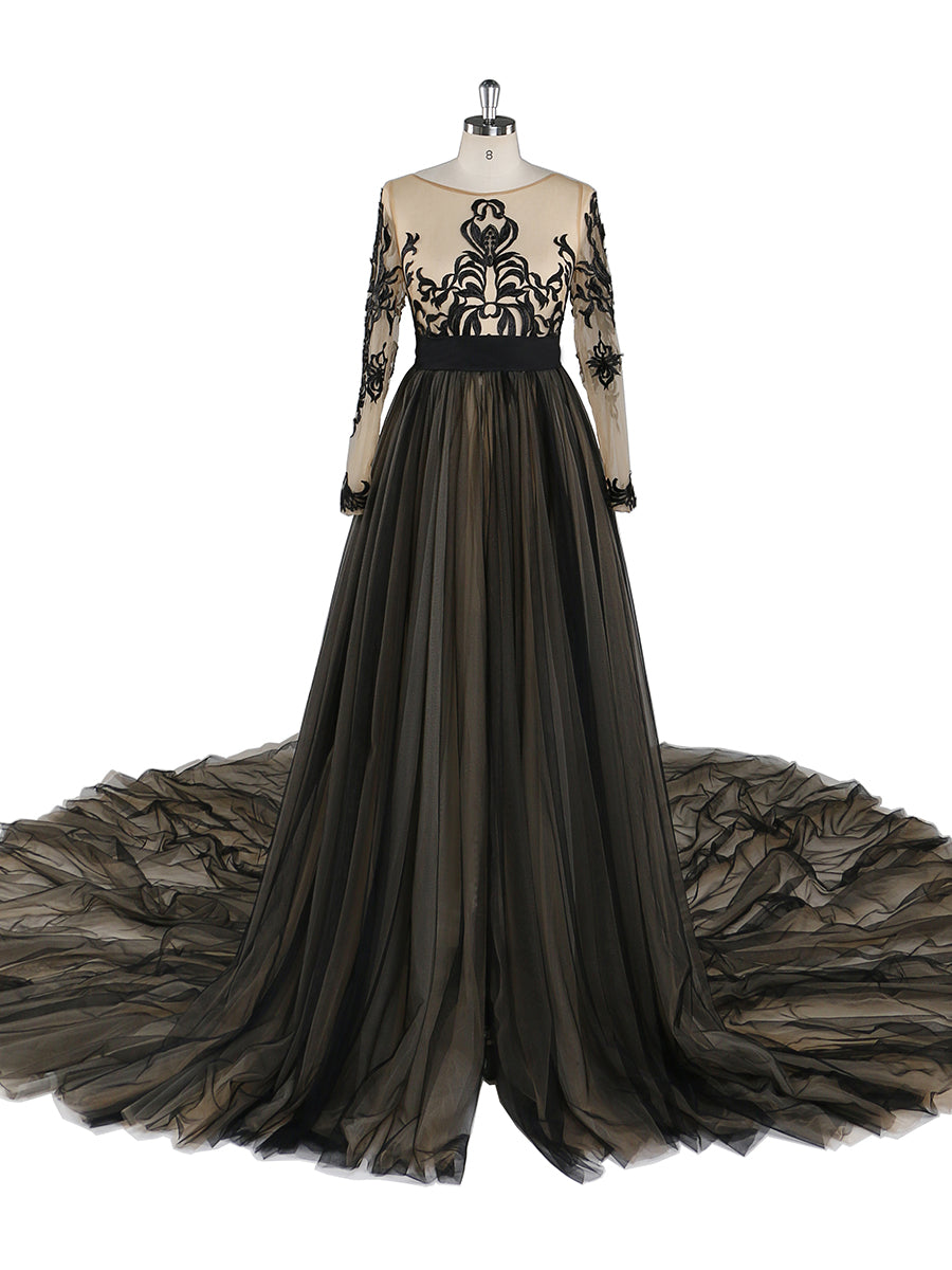 Long Sleeves Evening Dress 1M Train Lace Plus Size Maternity Dress for Photo Shoot YW21024 16 / Black Long Sleeves Evening Dress 1M Train Lace Plus Size Maternity Dress for Photo Shoot YW21024 16 / Black