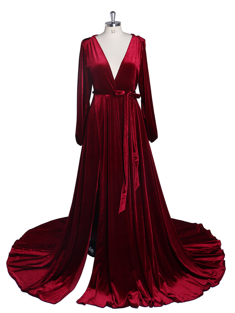 Black V Neck Velvet Evening Dress Long Sleeves Stretch Waist Side Slit Photo Shoot Dress Maternity Gowns 8 / R46 Black V Neck Velvet Evening Dress Long Sleeves Stretch Waist Side Slit Photo Shoot Dress Maternity Gowns 8 / R46