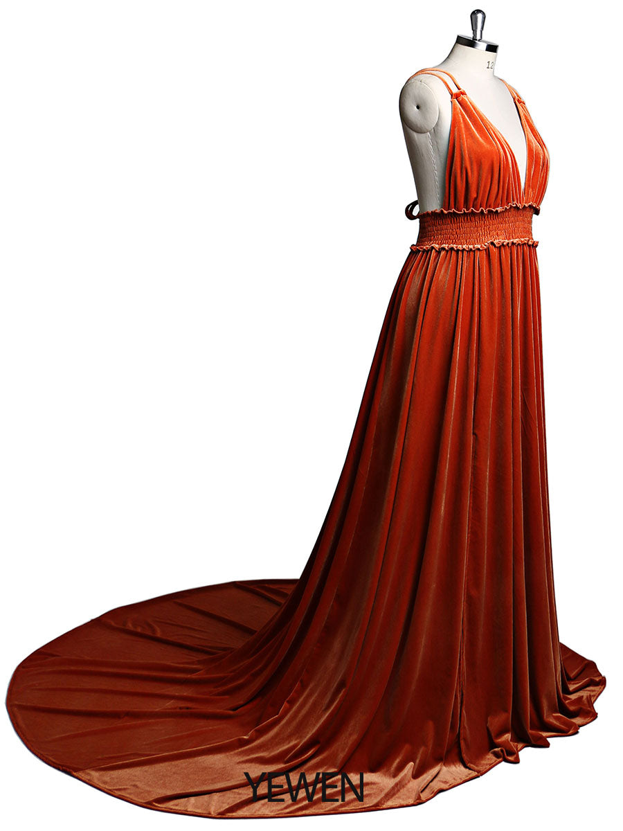 Velvet V-Neck Stretch Waist Side Slit Long Photo Shoot Dress YD21827 14 / R88 Velvet V-Neck Stretch Waist Side Slit Long Photo Shoot Dress YD21827 14 / R88